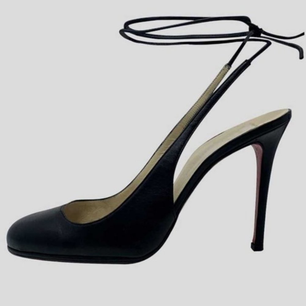 Christian Louboutin Black Heels Ankle Lace Tie with Red Soles - Picture 11 of 16